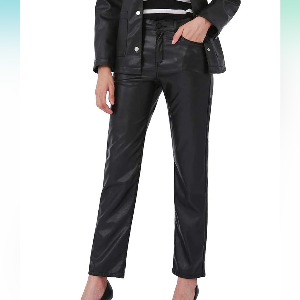 NWT Balleay Art Faux Leather Pants Straight Leg Mid Waist